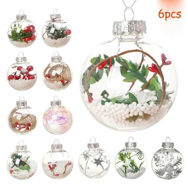 6 transparent open plastic Christmas decoration balls transparent package shaped Christmas party childrens gifts gift boxes decoration W241008