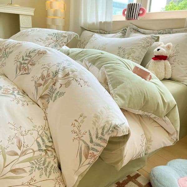 Small Fresh Thickened Matte Four Autumn/Winter Student Dormitory All Cotton Three Piece Set Sheet, Duvet Cover, Bed Sheet