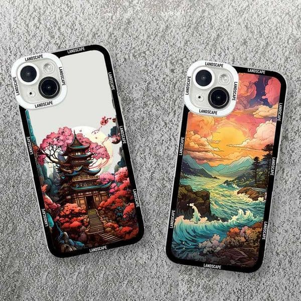 Designer Phone Case Landscape art soft shock resistant phone case suitable for iPhone 16 15 14 13 Pro Max 12 Mini 11 XS X XR SE 7 8 Plus creative mountain cover M241008