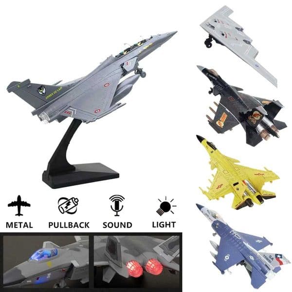 1 50 Fighter Aircraft Toy Pullback Go with Light Sound Scale Rafale F22 F35 B2 J10 Diecast Jet Plane Model Kid Boy Baby GiftXJ241010