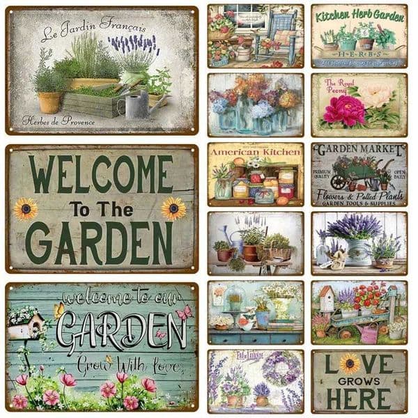 Metal Sign Wall Decor For Cafe Home Garden Farm Beach Hut Outdoor Vintage Tin Sign Flowers Birds Car Metal Plaque Welcome PosterXJ241010