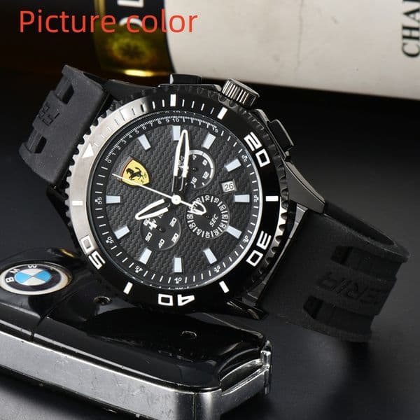 Ferraris Wrist Watches for 2025 New Mens Watches Six needles All Dial Work Quartz Watch High Quality Top Luxury Brand Chronograph Clock Rubber Belt Fashion F1 car
