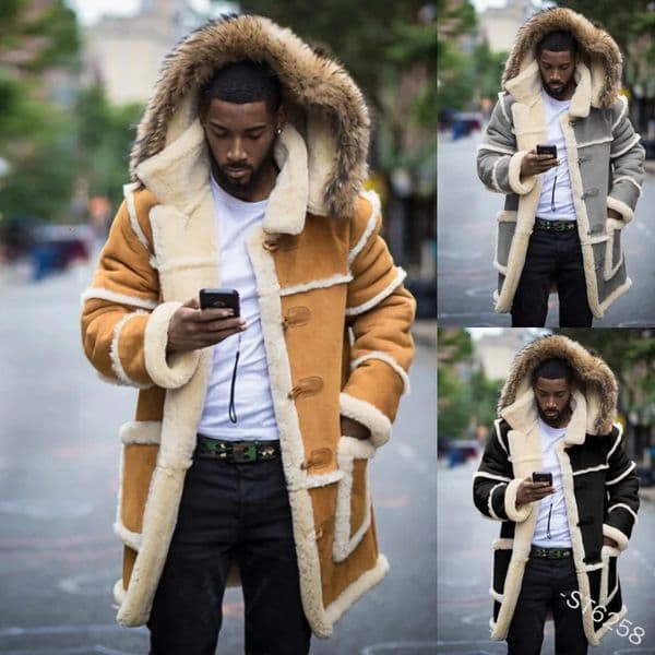 mens winter fashion leather jacket casual mens clothing sheepskin hooded jacket fur jacket punk warm leather jacket windproof 240927