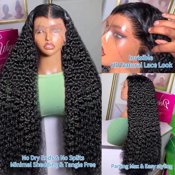 38 Inch Water Wave 13x4 Lace Front Human Hair Wigs 200 Density Transparent Curly Lace Frontal Wig Brazilian For Women
