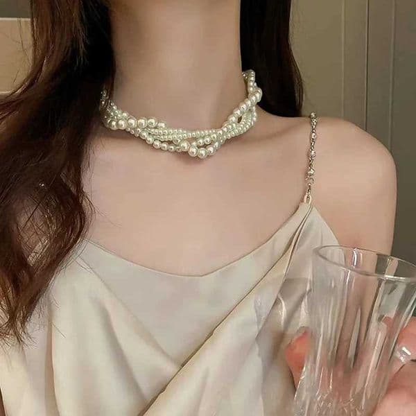Charm Fashion White Twining Pearl Choker Necklaces For Women Geometric Necklaces Weddings Bride Jewelry AccessoriesX241009