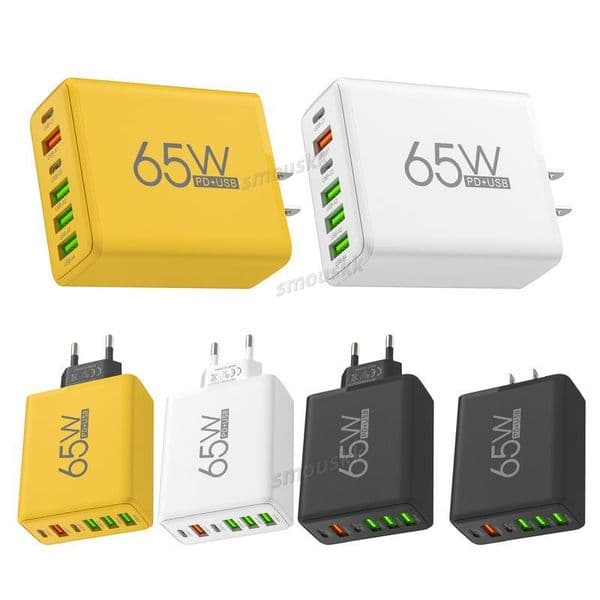 Multiple Ports 6 Block 4 USB And 2 Type-C 65W Port Charging Adapter Wall Charger Plug Fast