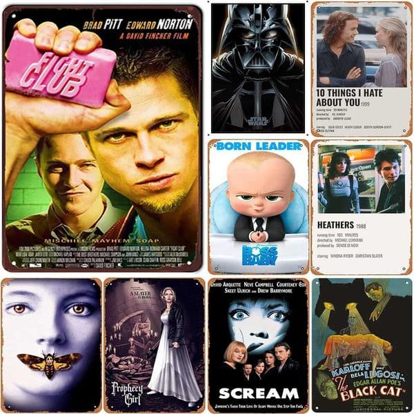 Old Movie Metal Tin Signs Vintage Wall Art Fight Club Heathers Scream Movie Posters for Man Cave Cafe Bars Pubs Film DecorationXJ241010