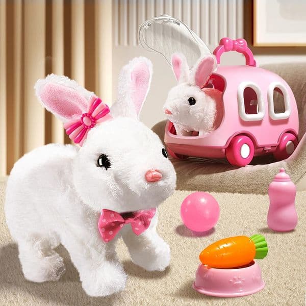 Childrens plush cute rabbits childrens electronic pets with sound DIY changing clothes games walking moving pets toys for 3 years 240925