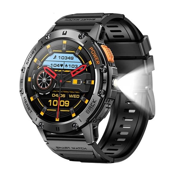Outdoor Men Smartwatch with Flashlight Sports Watch Waterproof Fitness Tracker Bluetooth Call Watch