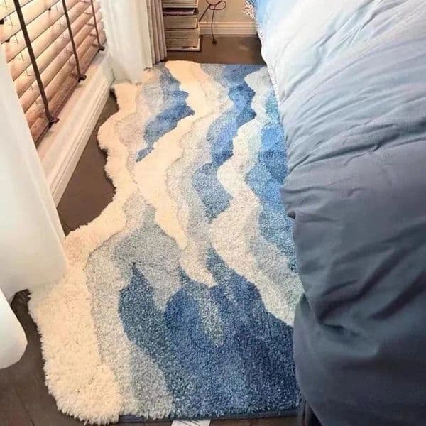 Carpets Nordic Style Rug Ocean Wave Bedside Carpet Flocking Foot Mat Thickened Absorbent Non Slip Living Room Sofa Special