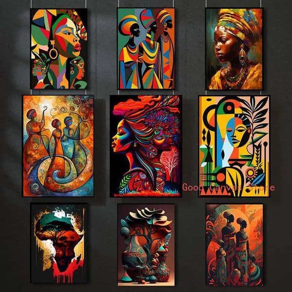 African Artwork Poster Abstract Elegant Nature Women Canvas Painting HD Print Wall Art Pictures for Living Room Home Decoration W241010