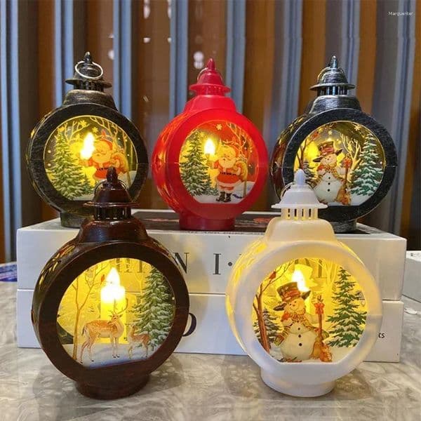 1Pc Christmas Decorations Night Light Xmas Plastic Portable Lamp Santa Claus Snowman Wind Lantern Ornament Home Pendants