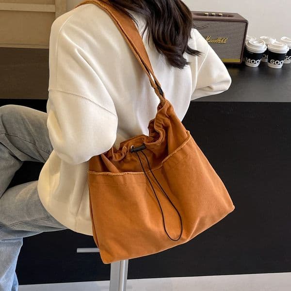 Womens solid canvas shoulder bag large capacity fabric cross body bag 100% cotton bag Korean style fabric bag 241008