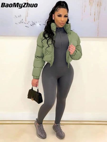 Winter Solid Down Jacket Women Elegant Black Zipper Thick Warm Short Parkas Coats Outwear Female Cotton Crop Top Jackets 241011