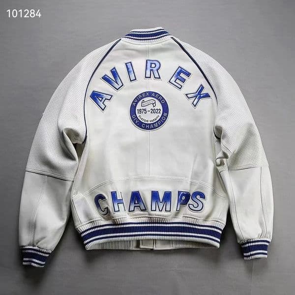 White baseball outfit leather jacket thickened French sheepskin spring and autumn mens American size top 241011