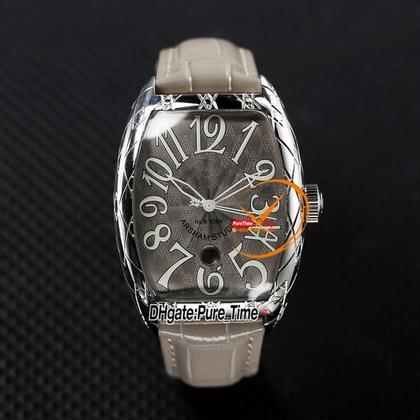New 40mm Arsham Studio 8880 A2813 Automatic Mens Watch Sky Gray Dial White Big Number Markers Steel Texture Case Gray Leather Strap Watches Pure_Time Z19b
