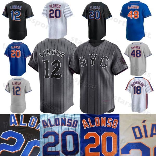 City Connect Baseball Jerseys Mark Vientos 12 Lindor Alvarez Pete Alonso Edwin Diaz Kodai Senga Brett Baty Brandon Nimmo Jeff McNeil Harrison Bader Marte Martinez