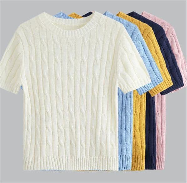 Fashion Short Sleeve Sweaters Knitting Tops Female Hollow Out Knit Tee Summer Women's T-Shirt Short Sleeve Tees