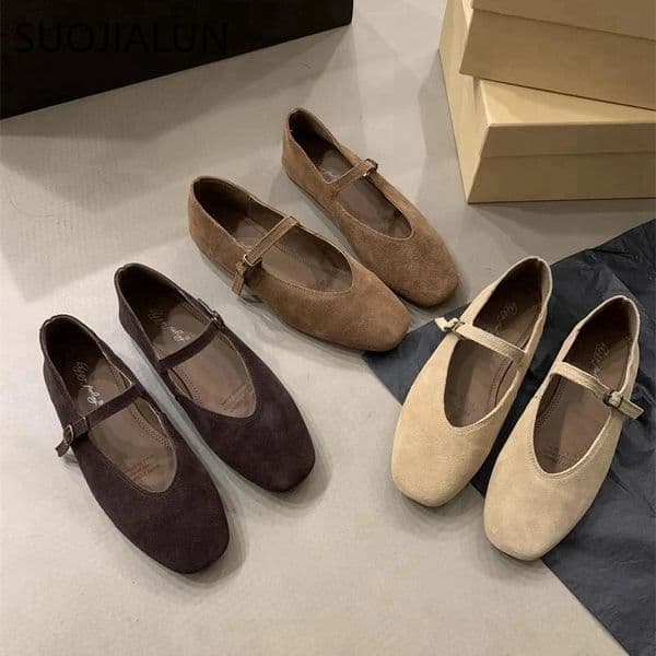 Elegant Ladies Round Toe Shoes - Women's Soft Ballerinas, Casual Flat Heel Mary Jane Style for Autumn, Comfortable Outdoor Footwear