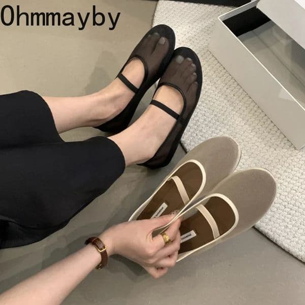 er Autumn Women Mesh Fabric Ballet Flat Fashion Shallow Elastic Band Ladies Comfort Soft Sole Mary Jane Shoe 0fcb