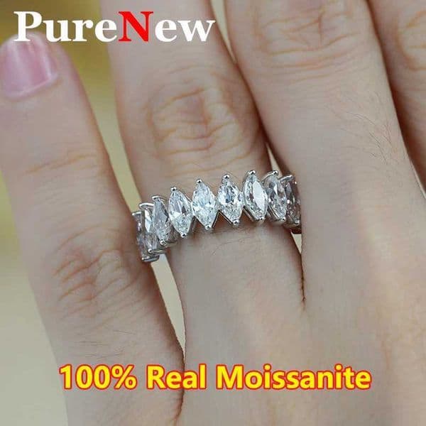 Top Quality Marquise Cut Full Moissanite Diamond for Women 925 Silver Plated 18k White Gold Womens Moissnite Rings Gift