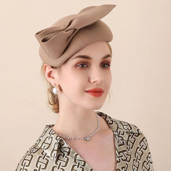 Women French Style Beret Wool Felt Hat Bow Dressy Fedora Hat Winter Pillbox Hat Dressy Hats Wedding Bridal Occasion Church Hat 241014