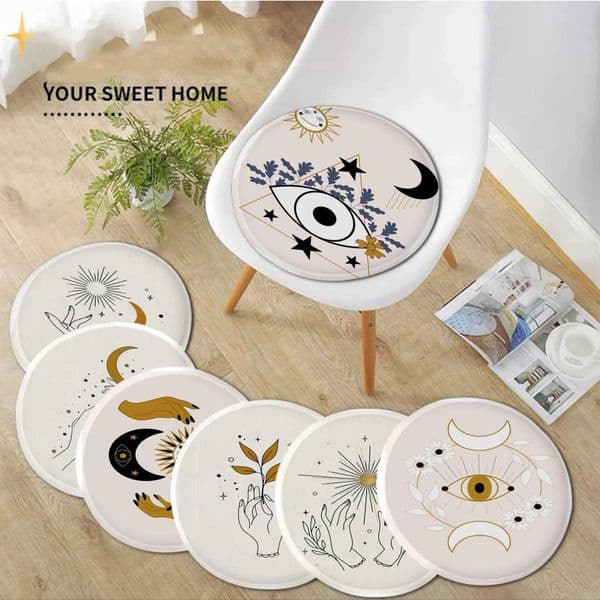 Witch Celestial Line Art Hands Holding Sun Moon Stars Boho Square Dining Chair Mat Round Decorative Chair Office Mat W240819