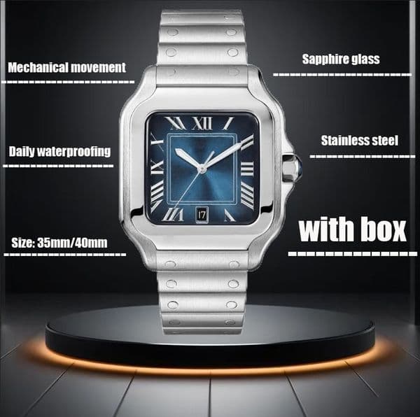 Mechanical watch Elegant Unisex Skeleton Watch - Durable Stainless Steel Design Featuring Sapphire Lens and Blue Hands