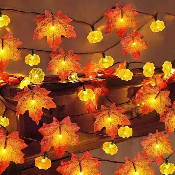 Autumn Maple Leaves Pumpkin Garland LED Fairy Lights 2024 Halloween Decoration Thanksgiving Party Home Decoration X241015