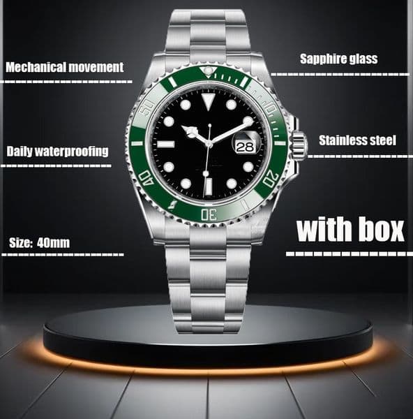 Popular men's hot-selling luxury sapphire covered mechanical watch with blue hands and stainless steel construction