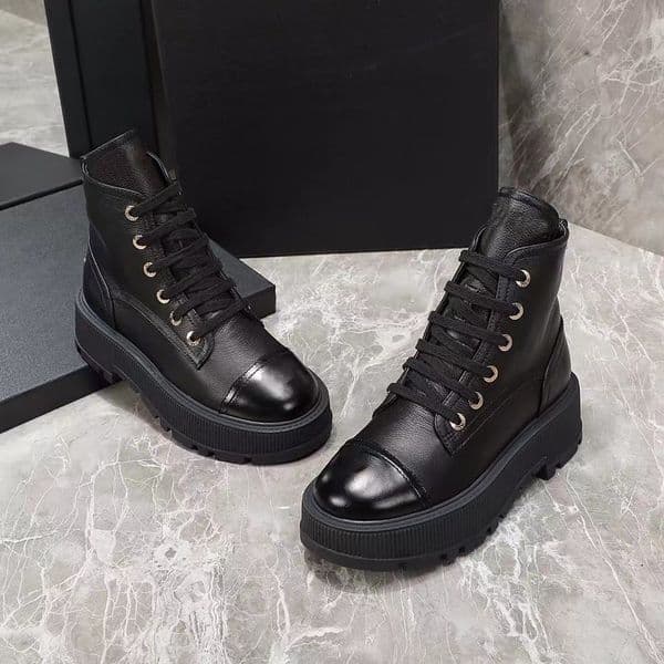 Top Quality Ankle Combat Boots platform Round Toe Chunky Heel Lace Up boots Womens Luxury Designer Leather Booties Factory Shoes Fashion Shoes Size 35-43 with Box