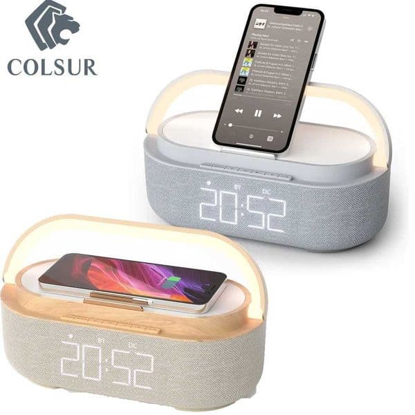 New wireless charger 15W portable digital FM alarm clock Bluetooth speaker wireless touch night light dual bed subwoofer CL241015