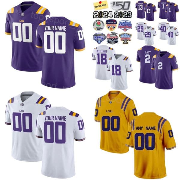 Women Men Youth College Football LSU Tigers Jerseys 13 Garrett Nussmeier 18 Josh Williams 29 Caden Durham 2 Kyren Lacy 1 Aaron Anderson 86 Mason Taylor 40 Whit Weeks