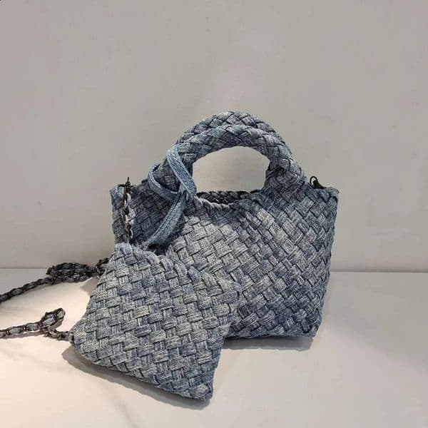 Daily edition womens handbag fashion solid color detachable shoulder strap cross body bag mini PU woven zipper wallet 241014