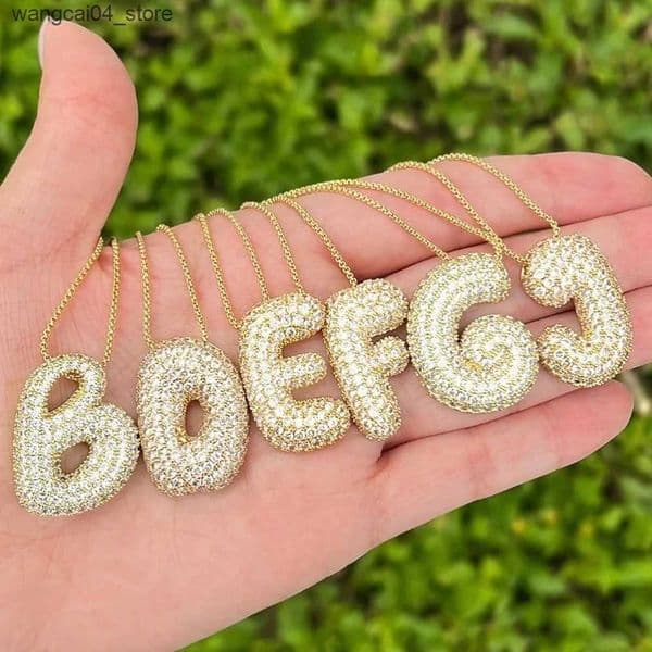 Pendant Necklaces 18K Gold Plated Waterproof Thick Bubble bet Letter Clavicle Choker Necklace Sparkling Rhinestone Balloon Initial Jewelry L240910
