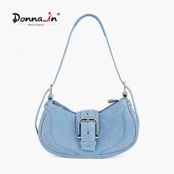Denim Pattern Cow Suede Women Shoulder Bag Half Moon Adjustable Metal Fashion Underarm Crescent Handbag Design