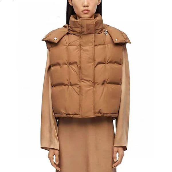 Womens simple bread shoes fashionable down vest high-quality hundred sleeve jacket top autumn y2k 241009