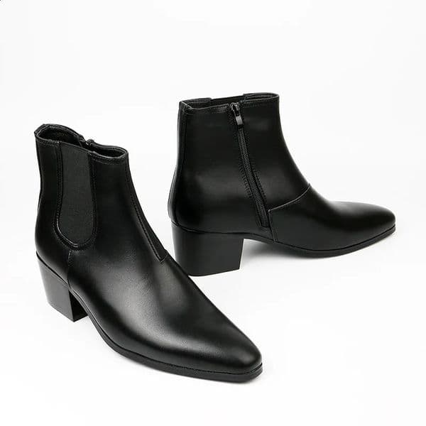 Black mens boots fashionable top tier shoes British style bulky high heels 241014