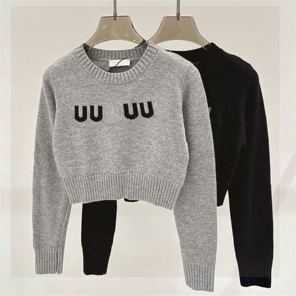 Luxury Cropped Wool Sweater Women Letter Knitted Knits Jumper Top Long Sleeve Round Neck Jumper Sweaters