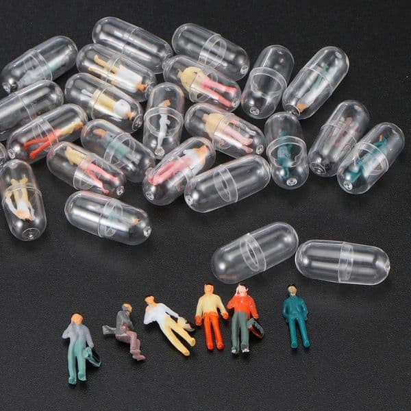 50 plastic transparent capsules human health pills bottle shaped figures mannequins childrens toys home decor 241014
