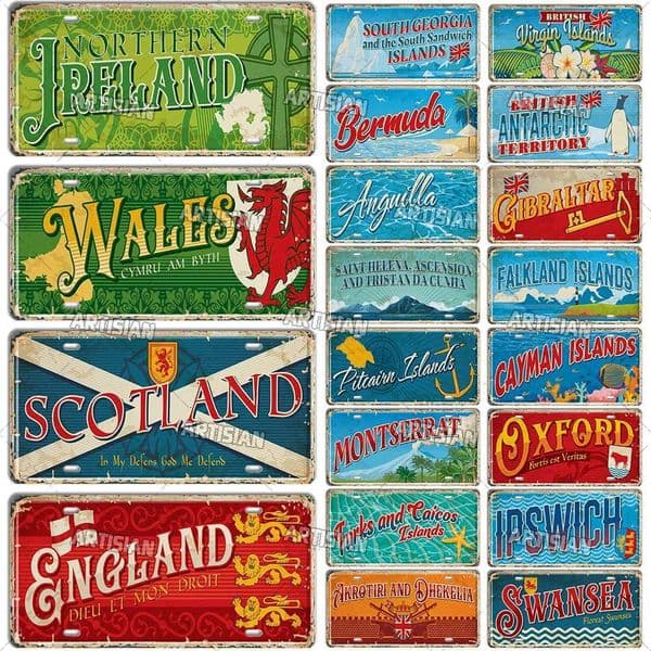 Artisian Britain Scotland Northern Ireland Landmark License Plate England UK Metal Tin Plaque United Kingdom City Car Metal SignXJ241010