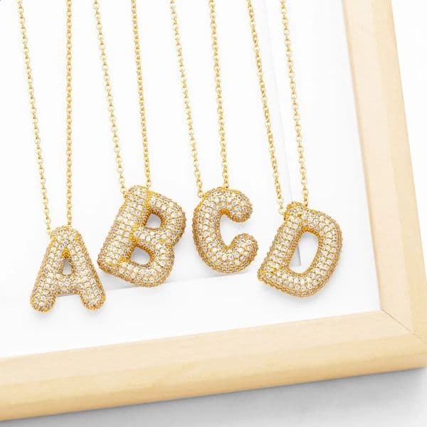 FLOLA y Clear Crystal Initial Necklaces For Women Bubble Letter Necklace Custom Name Jewelry Birthday Gifts nkeb798 241014