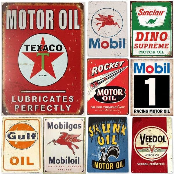 Vintage Metal Tin Signs Gulf Esso Agip Texaco Sinclair Mobile Man Cave Plate Motor Oil Garage Wall Stickers Gas Decor PlaqueXJ241010
