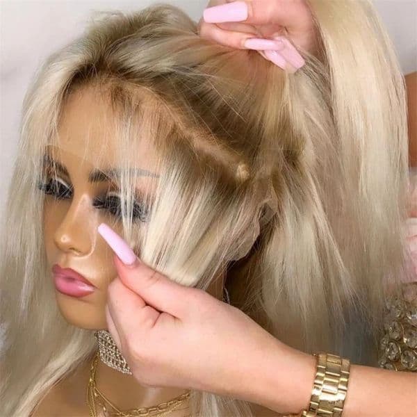 Hd Lace Wig Hd Lace Woman Wig Brazilian 13X4 woman Transparent Ombre Platinum Blonde Colored Front Wigs With Dark Roots Straight Remy Simulation Human Hair On Sale