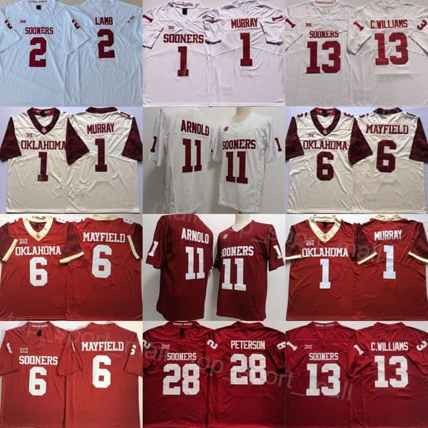 College Football Oklahoma Sooners 7 Spencer Rattler Jerseys 6 Baker Mayfield 1 Kyler Murray 28 Adrian Peterson 2 CeeDee Lamb 11 Jackson Arnold 13 Caleb Williams