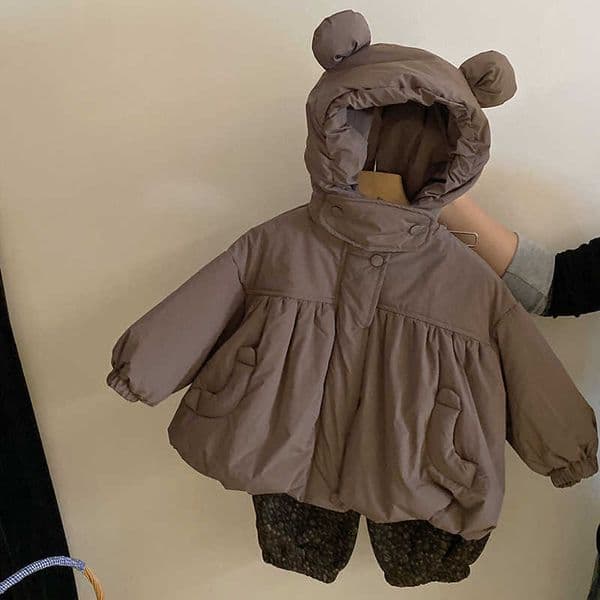 Korean version cute hooded cotton jacket for girls 2024 autumn and winter new fashion with plush floral pants stylish set X241016