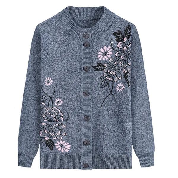 Print MiddleAged Elderly Mothers Autumn Winter LongSleeve Sweater Women Knitted Bottoming Shirt Grandma Cardigan Mujer 241010