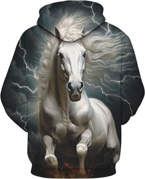 Hoodie for Mens Womens Mens Novelty White Horse Hoodies 3D Pattern Printed Animal Long Sleeve Sweatshirt Hoodie Graphic Hoodies sweatshirt