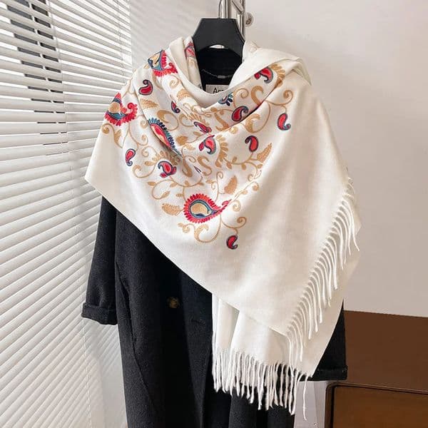 Winter Embroidery Cashmere Scarves High Quality Women Thicken Wrap Shawl Ladies Warm Wool Pashmina Paisley Besign Scarf 241016