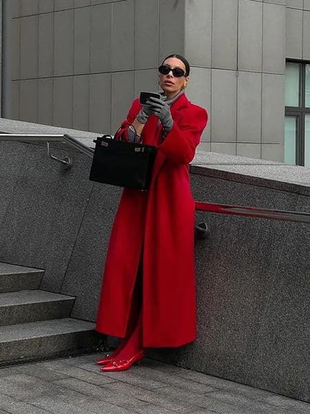 2024 Red Lapel Woolen Overcoat Women Fashion Long Sleeves Button Casual Office Jacket Autumn Lady High Street Outerwear 241016